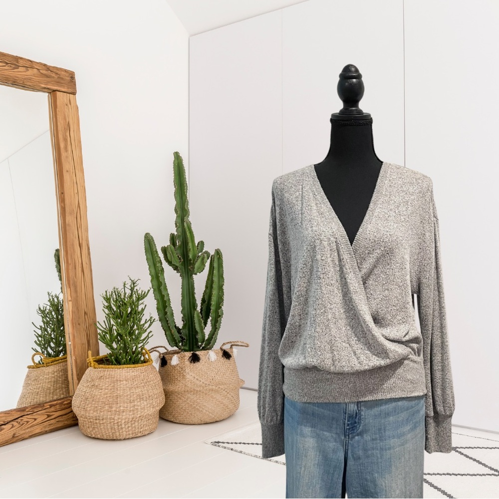 By Anthropologie Faux Wrap Crossover Front Sweater